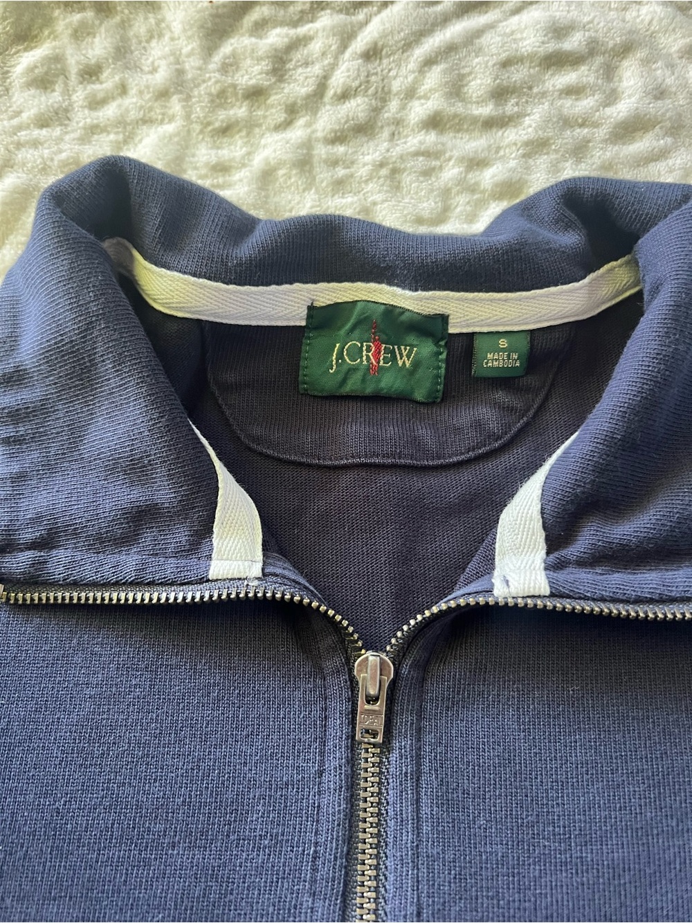 J Crew Men’s Navy Quarter Zip Pullover Elbow Patch Sweatshirt | Size S - Picture 5 of 9